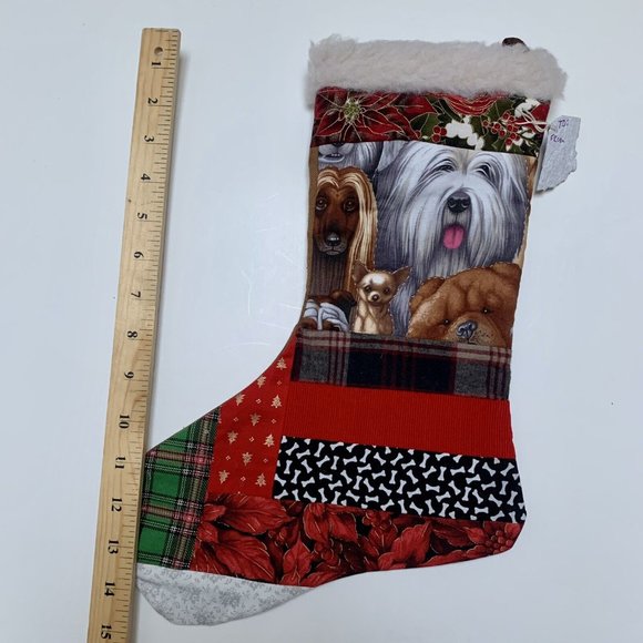 Christmas Stocking Quilted Patchwork Fabric Dog Puppies  NEW 15” Handmade - Picture 4 of 4